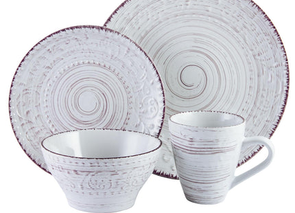 Elama Embossed Stoneware Ocean Dinnerware Dish Set, 16 Piece, Seashell and White Sand