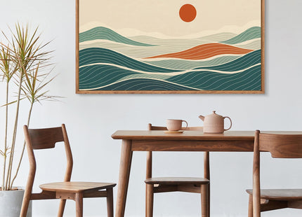 CHDITB Long Coastal Framed Wall Art, Minimalist Coastal Horizontal Wall Decor, Abstract Waves Line Artwork Ocean Sea Painting, Modern Beach Above Bed Art Prints for Nautical Theme Bedroom 40"x20"x1