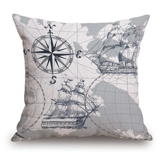 TSSOHU Nautical Sailboat Map Throw Pillow Cover Ship Anchor Cotton Linen Decorative Pillow Case Cushion Cover Home Sofa Decor 18x18 Inch Pillow Cover