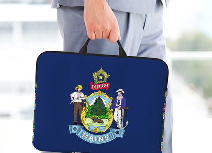 Maine State Flag Print 14in Laptop Case Sleeve Bag â€“ Portable Handle, Business Travel, Accessory Pocket for Notebook, Tablet