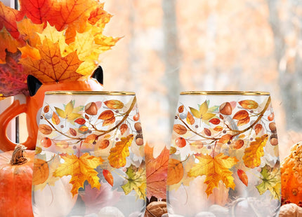 Whaline 2 Pcs Fall Stemless Wine Glasses, Maple Leaf, 17 Oz