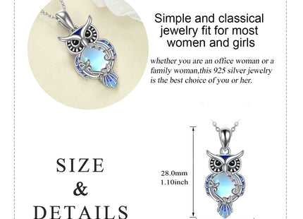 LUHE Moonstone Owl Necklace Gifts for Women Sterling Silver Filigree Owl Pendant Necklace Christmas Jewelry for Women