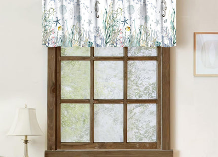Lnepty Nautical Beach Window Valance,Summer Coastal Seahorse Undersea Animal Green Blue Ocean Coral Window Treatments for Bedroom Living Room Bathroom 1 Piece,54x18 Inch