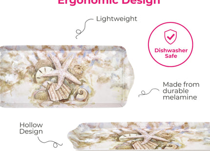 Pimpernel Beach Prize Collection Rectangular Tray – (15.25" x 6.5") Melamine Serving Platter with Seashell Design, Lightweight Kitchen Accessory for Snacks, Drinks, Dining & Entertaining