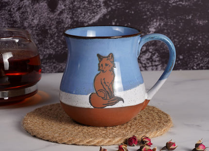 MPotTo Ceramic Fox Coffee Mug, Blue, 16 oz