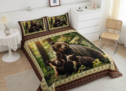 Black Bear Decor Comforter Set Twin Size,Rustic Cabin Wildlife Bear Duvet Insert for Kids Boys Girls Room Decor,Bohemia Exotic Flower Design Quilt Retro Country Style Inner Fill Bedding,Soft