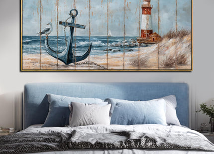 Bird Wall Decor,Beach Wall Art For Living Room, Lighthouse Large Framed Canvas Coastal Pictures Arts for Walls,Blue Poster Prints for Home Office 29"x58"