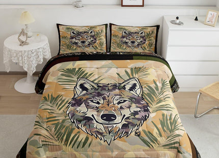 Erosebridal Fox Comforter Set Twin Size Woodland Camo Down Comforter Army Green Camouflage Wild Animal Bedding Set for Boys Teen Men,Wildlife Nature Tree Branch Quilt Duvet with 1 Pillow Case