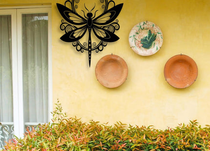 LIYOUYA Dragonfly Metal Wall Decor - Animal Decor Black Floral Dragonfly Wall Art Home Decor for Living Room, Bedroom, Patio, Garden (Black)