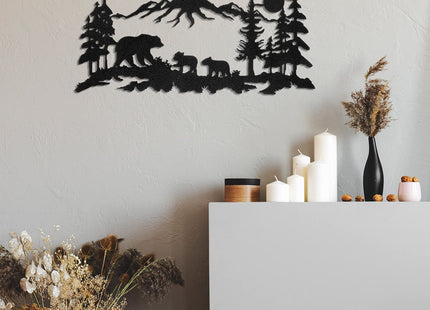 Moxweyeni Metal Bear Wall Art Forest Mountain Hunting Decor,Black