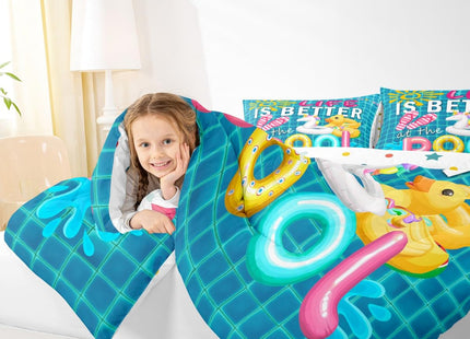 Castle Fairy Summer Cool Comforter Set,Swimming Pool Bedding Set for Kids Girls Women,Adults Beach Vacation Comforter,Flip-Flops Quilted Duvet Set Bedroom Collection Twin Size 2Pcs
