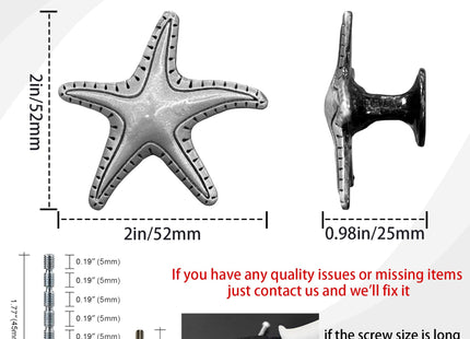 KYIEN 6Pcs Nautical Beach Sea Style Themed Starfish Shape Cabinet Knobs Furniture Decorative Pulls Drawer Knobs Dresser Handles Cabinet Decoration Pulls