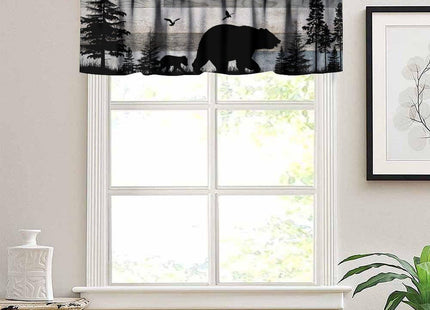 JanJCurt Rustic Bear Valance, Retro Woodland Wild Animals Farmhouse Country Wooden Board Pine Forest Bear Bird Print Rod Pocket Short Window Treatment for Kitchen Bedroom Bathroom, 54x18inch