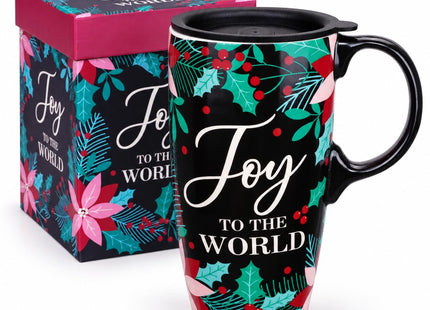 Topadorn 17oz Holly Joy Ceramic Coffee Mug with Lid