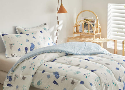 Joyreap 3pcs Premium Cotton Comforter Set for Kids Boys n Girls, Vibrant Ocean Theme Starfish Whale Crab Printed, Skin-Friendly Breathable Bedding Comforter for All Season (Twin, 68x88 inches)