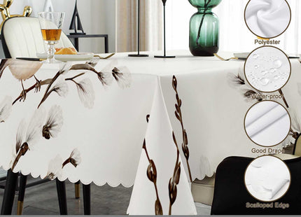 Swono Bird Tablecloth Willow Branches and Birds Chickadee Decorative Oblong Table Cover for Kitchen, Dining, Party Banquet and Holiday Tablecloth, 52x70 Inch(4-6 Seats)