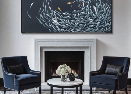 Framed Wall Art,Sea Fish Wall Decor for Living Room,Blue Beach Theme Artwork,Coastal Large Pictures Poster Prints Arts for for Bedroom Dining Room 29"x58"