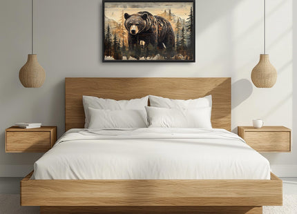 Trulave Framed Large Cabin Bear Wall Art Decor for Living Room 36''x24''