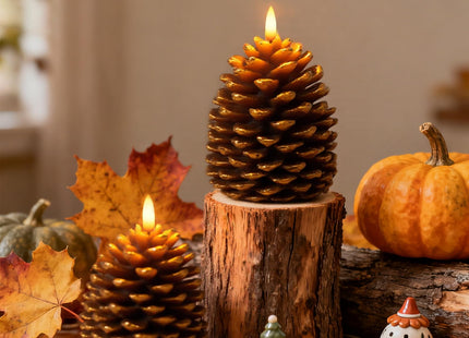 Xmas Decor, Christmas Decorations, Large Brown Pinecone Candles Flameless