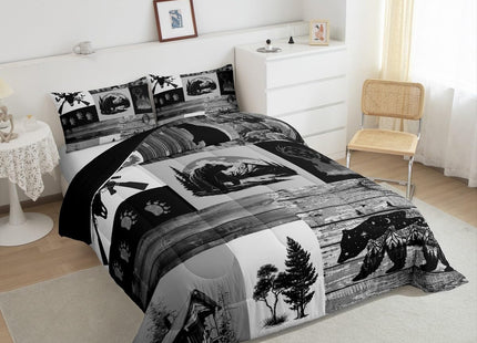 Feelyou Bear Paw Comforter Set - Toddler Size, Rustic Cabin Country Comforter Wildlife Bear Duvet Set - 2Pcs