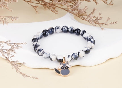 PARTNER Funny Raccoon Bracelets for Women Raccoon Bracelets Gifts for Women Raccoon Natural Stone Jewelry for Her Inspirational Gifts for Raccoon Lovers (Black & White)
