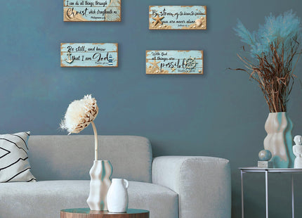 ZONWUTHY 4 Pieces Nautical Wall Decor Ocean Beach Bathroom Decor With Bible Verses Wooden Christian Farmhouse Sign for Home Religious Prayer Wall Art for Living Room Office Bedroom(Nautical,10x4")