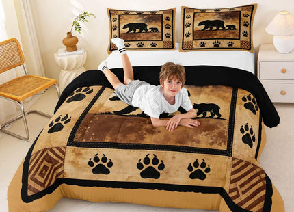 Feelyou Cute Bear Comforter Set Kids Wild Animal Comforter for Boys Teens Nature Wildlife Bear Bedding Set Breathable Lodge Western Farmhouse Duvet Set Bedroom Quilt Set King Size