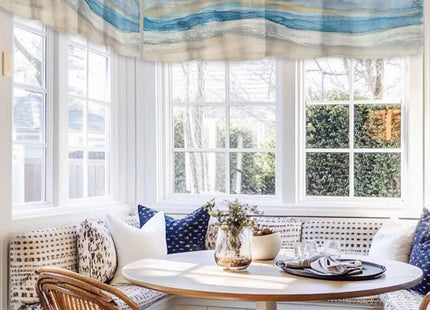 2 Pack Coastal Nautical Kitchen Valances for Windows, Ombre Navy Blue Short Valance Curtains Rod Pocket Window Treatments Modern Abstract Beach Wave Valances for Living Room 42x12 Inch, 2 Panels