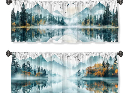 AWJJPO Misty Forest Valance Curtain for Windows 2 Pack Landscape Mountain Pine Tree Rod Pocket Decorative Window Valance for Kitchen Bathroom Bedroom Living Room 54 x 18 Inch