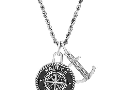 Nautica Stainless Steel Black Double Pendant Anchor Necklace for Men