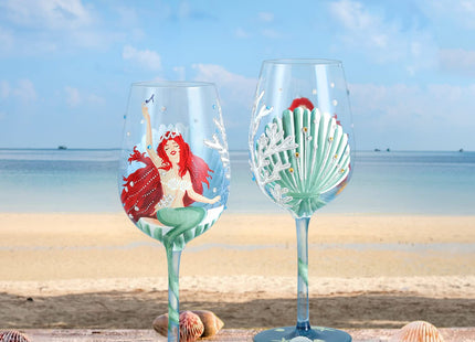 NymphFable Mermaid Ocean Hand-Painted Wine Glass Gift for Women, 15 oz