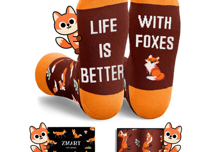 Zmart Fox Socks for Women Men - Cool Red Fox Themed Gifts for Adults