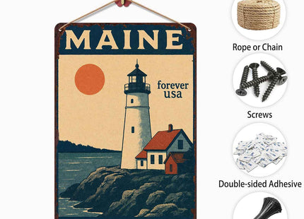 Maine Harbor Lights Vintage Metal Wall Art Signs 8X12 Inch