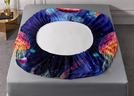 HOSIMA Blue Purple Fitted Sheet Set Queen Size Jellyfish Decor,Jellyfish Starfish Underwater World Bedding for Girls Room Decor,Nautical Sea Life Kids Fitted Sheet Set,1 Fitted Sheet+2 Pillowcases.