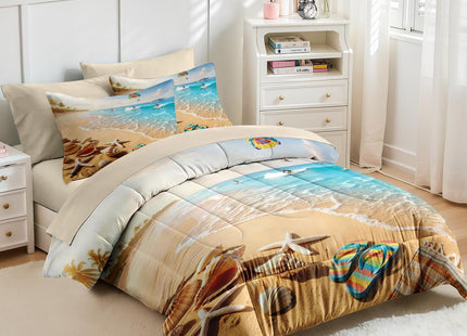 Nesker Queen Comforter Set with Sheets, 7 Pieces Beach Surfing Bedding