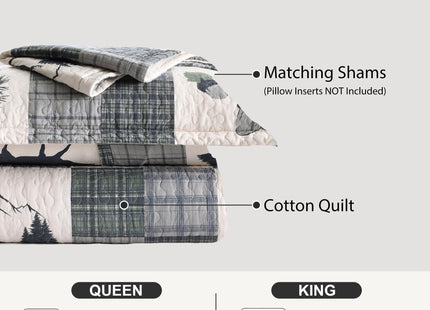 Cabin Quilt Set - 3-Piece Queen Rustic Bedding Set - Lodge Deer Bedspread