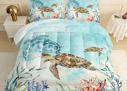 CVHOUSE Ocean Watercolor Sea Turtle Bedding Set - Kids Teens Comforter, Duvet, Quilt Set - Twin Size