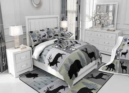 Feelyou Black Bear Deer Comforter Set Bedding Twin Size for Kids Adults