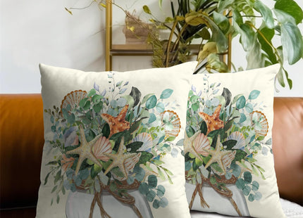 Mweet Eucalyptus Leaves Starfish Pillow Covers 18 x 18 Inches Set of 2,Summer Floral Coastal Seasonal Decoration Cushion Cover Pillowcase for Sofa Couch Indoor Outdoor Home Decor