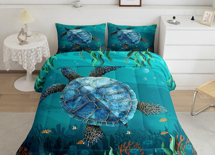 jejeloiu Sea Turtle Ocean Fish Comforter Set Twin Size Kids Boys