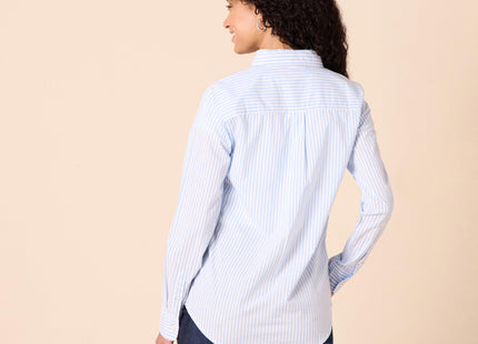 Amazon Essentials Women's Regular-Fit Long-Sleeve Button-Down Cotton Poplin Shirt, Business Casual, French Blue White Stripe, Large