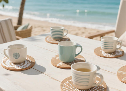 Ferrochef 12 Pcs Coastal Coasters for Drinks Beach Cork Sea Shell Mat Gift