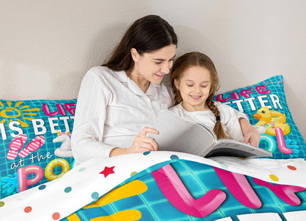 Castle Fairy Summer Cool Comforter Set,Swimming Pool Bedding Set for Kids Girls Women,Adults Beach Vacation Comforter,Flip-Flops Quilted Duvet Set Bedroom Collection Twin Size 2Pcs