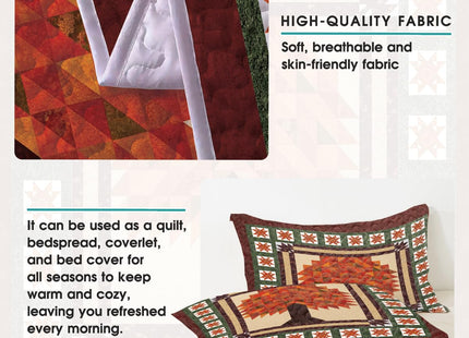 Jeminise Autumn Tree Quilt Blanket – Cozy Fall-Themed Bedspread with Patchwork Star, Soft Lightweight Bedspread - Cabin Decor Bedding for Autumn Lovers Bedroom