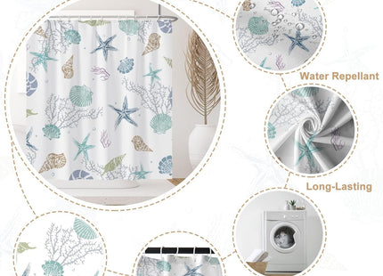 Coastal Starfish Seashell Shower Curtain Nautical Beach Theme 60Wx72L