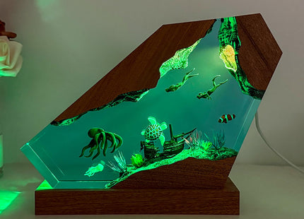 Octopus Ocean Resin Lamp, Handmade Resin Night Light for Home Office Decor