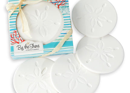 Kate Aspen Absorbent Sand Dollar Drink Coasters Set of 4– Coastal Decor, Nautical Home Decorations, Housewarming Gift, & Beach Themed Coasters for Drinks