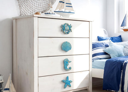 8 Pcs Coastal Nautical Cabinet Knobs, Beach Ocean Themed Drawer Knobs, Blue