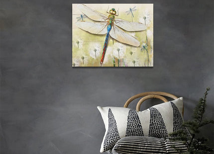 dollffey Dragonfly Wall Art Dragonfly Dandelion Pictures Wall Decor Canvas Prints Framed Modern Painting Artwork Dragonfly Gifts for Girl Women Bathroom Bedroom Kitchen Dining Room Office 16"x12"