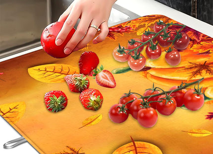 Fall Dish Drying Mat, Harvest Pumpkin Maple Leaf Kitchen Pad 18x24 Inch